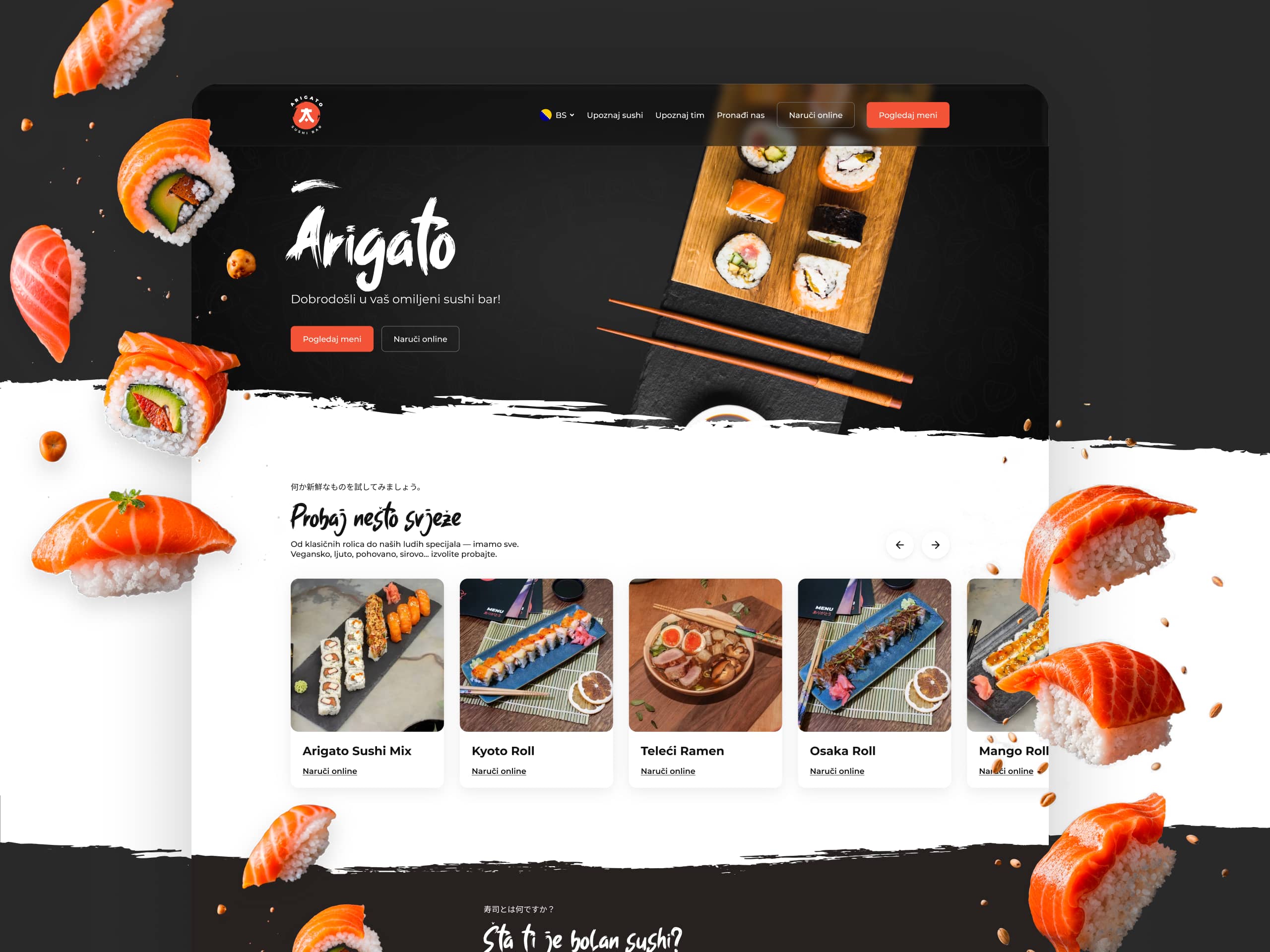 Arigato Sushi Bar website presentation concept